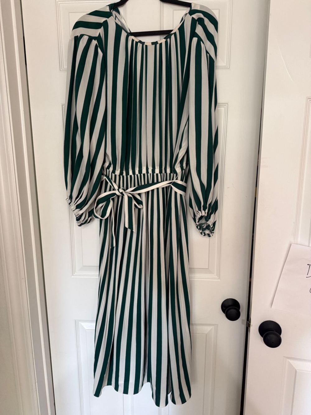 AYR “Who’s She” Green and White pleated Stripe Long Sleeve Midi Dress XL